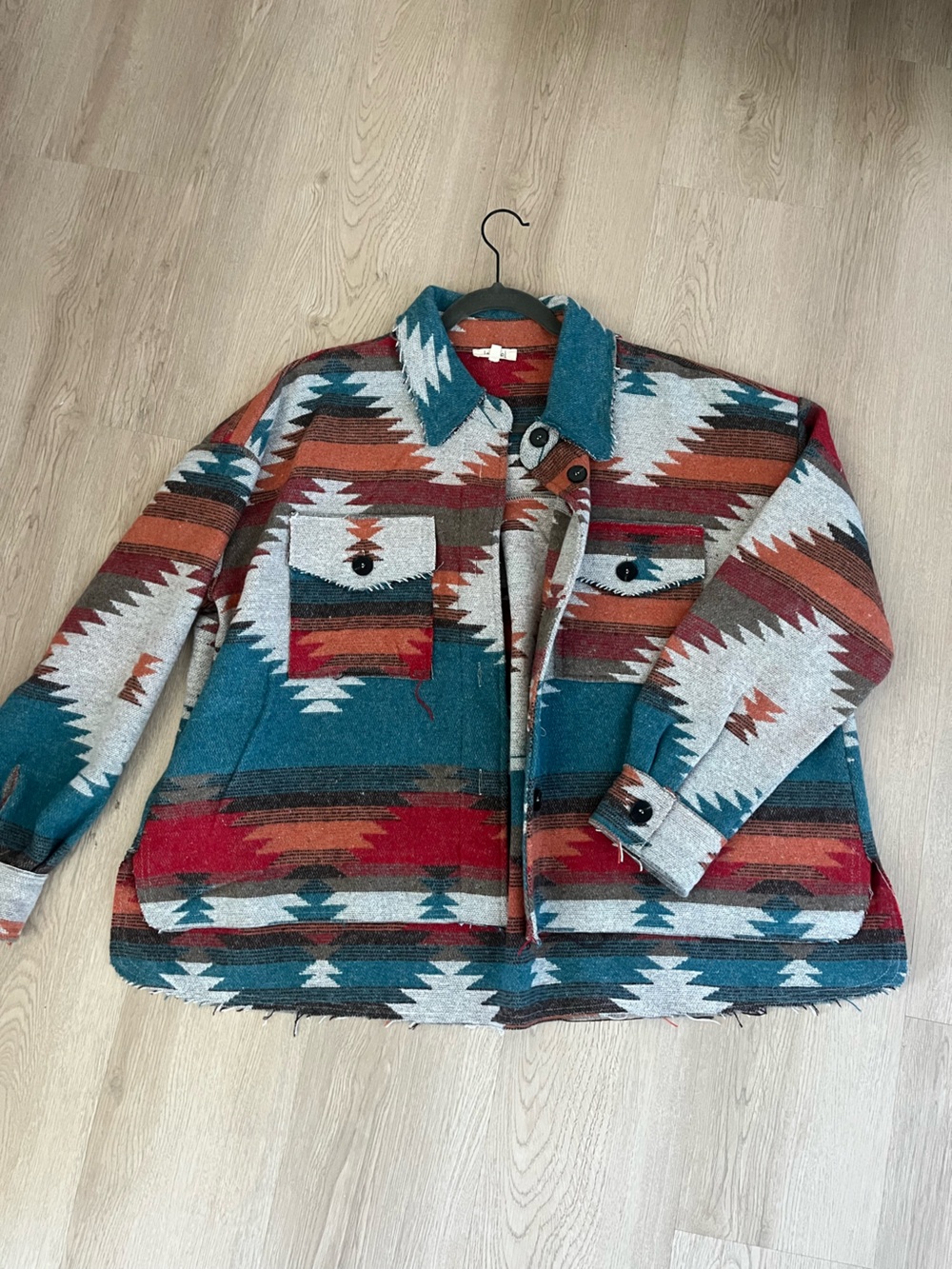 LA MIEL Teal, Rust & Cream Southwestern Cardigan